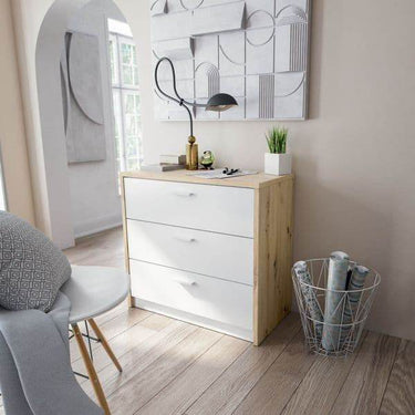 Gothenburg White & Oak Space-Saving Chest of Drawers Desk with 3 Storage Drawers - UK Luxury Furniture